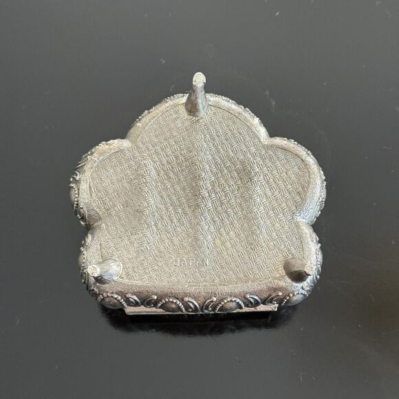 Vintage Ornate Silver Trinket Box Casket Red Velvet Lined 3 Foot Japan Victorian - Picture 4 of 4